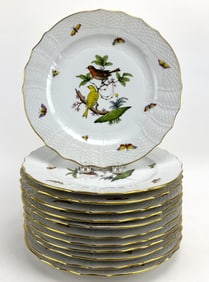 SET OF (12) HEREND DINNER PLATES, ROTHSCHILD BIRD PATTERN