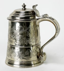 18TH C. AMERICAN/BOSTON SILVER TANKARD,   JACOB HURD