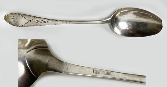 18TH C. BOSTON SILVER TABLE SPOON, REVERE