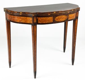 BOSTON/SEYMOUR SATINWOOD AND MAHOGANY CARD TABLE