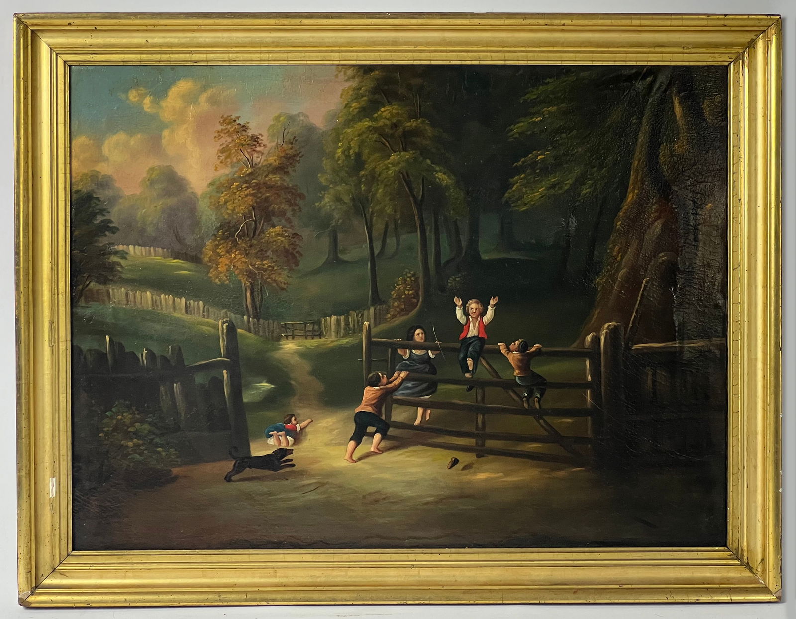 BRITISH, 19th c.: after William Collins (1788-1847) Happy as a King o/c (relined); 24 by 32 in.; gilt frame 28 by 36 in. From the home of the consignor's great-grandfather, Pro