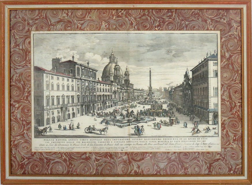17TH C. ETCHING, PIAZZA NAVONA, ROME, G.WOUTERS : NAVONA ANTICO CIRCO AGONALE DELL’IMPERATORE SERVO ALESSANDRO EDIFICATA SV LE RVINE DI ESSO.....COL PROSPETTO DELLE SUE MAGNIFICHE FABRICHE E FONTANE ABBELLITA DALLA SANTA MEMORIA DI PAPA INNOCENTIO 