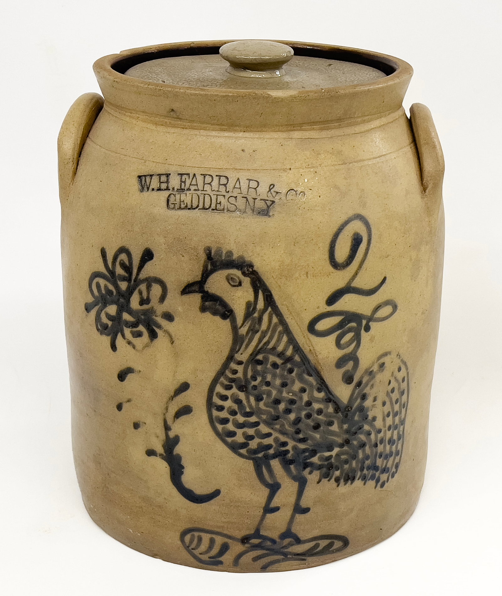 AMERICAN / NEW YORK STONEWARE CROCK WITH ROOSTER DECORATION (1 of 2)