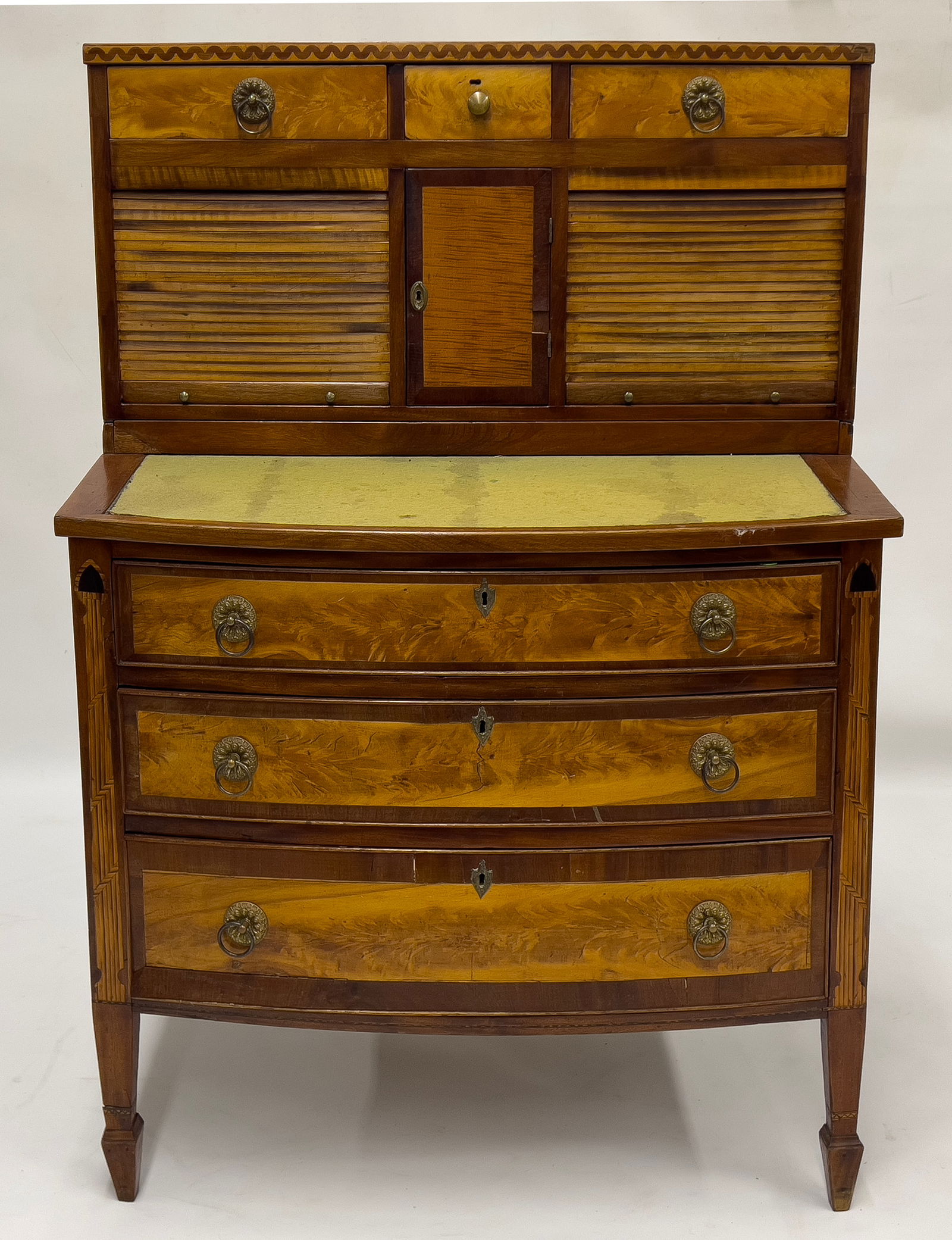 NEW ENGLAND FEDERAL MAHOGANY AND SATINWOOD LADIES SECRETARY (1 of 4)