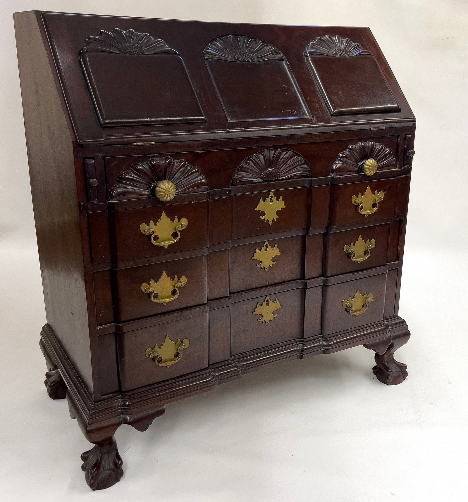 19TH C. BENCH-MADE CHIPPENDALE BLOCK-FRONT MAHOGANY DESK (1 of 5)