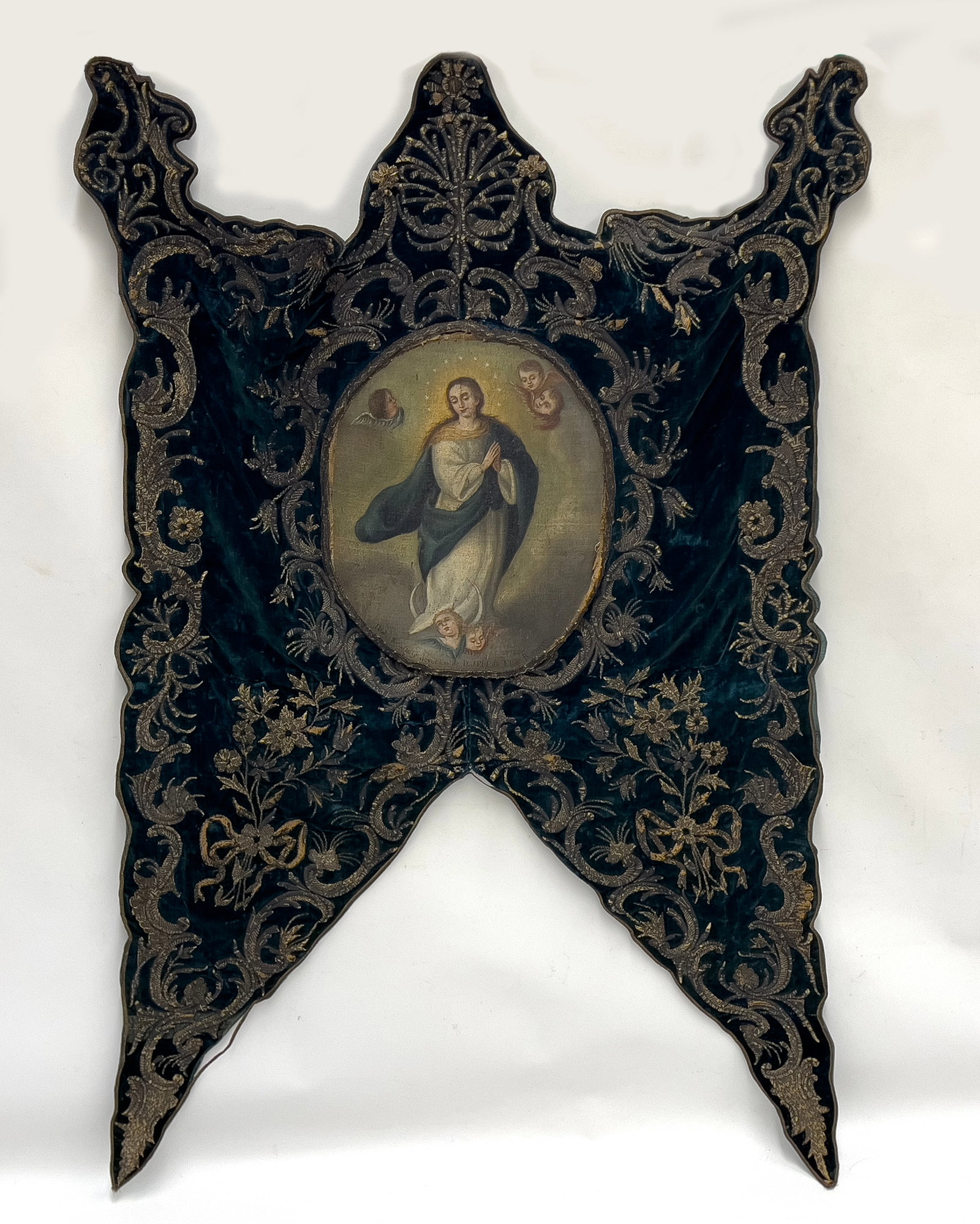 SPANISH ECCLESIASTIC TEXTILE -  PAINTING ON NEEDLEWORK (1 of 1)