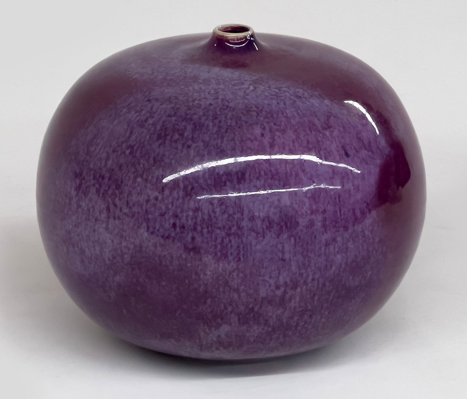 BROTHER THOMAS BEZANSON (1929 - 2007) CERAMIC VASE: Brother Bezanson (American, 1929-2007) Chrysanthemum signed Benedictine Monks, Weston, VT 4/2, also ichthys symbol; round ceramic vessel glaze round form with small rimless opening; 8"h; 9" at widest