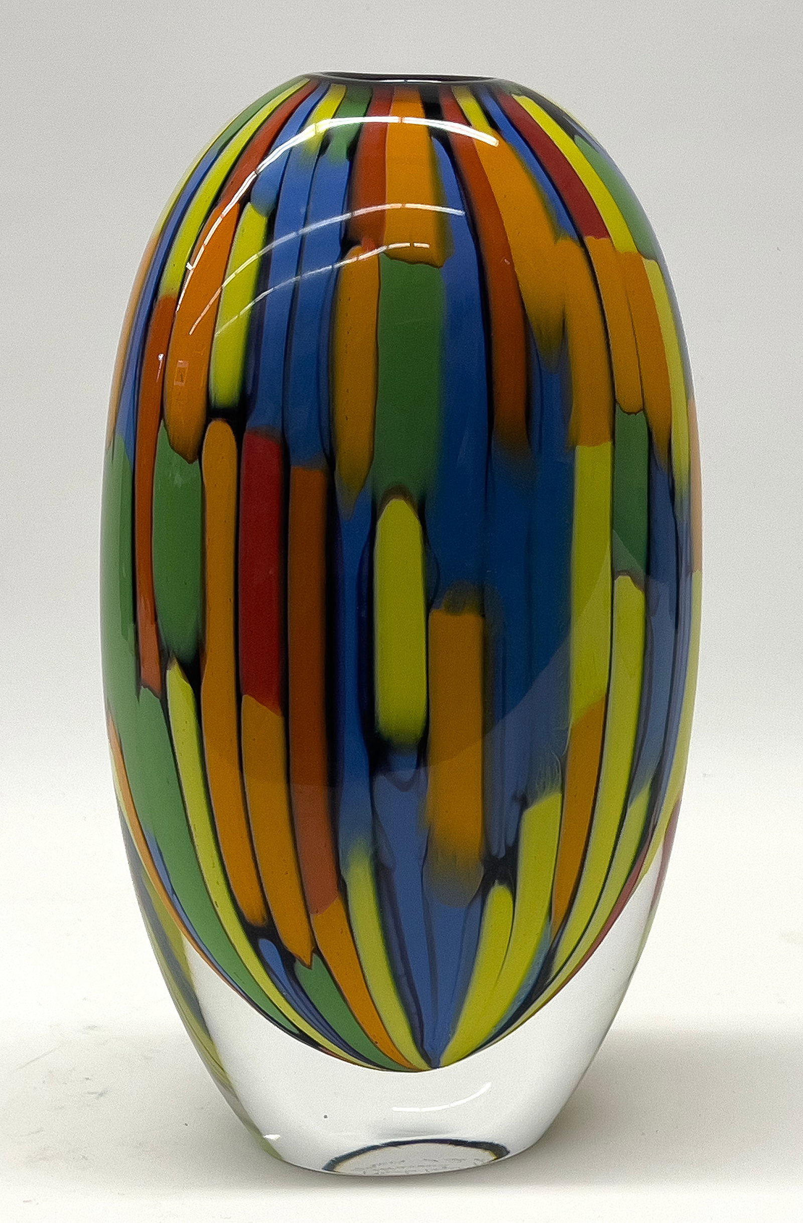 GIAMPAOLO SEGUSO (Italy, b. 1962) MURANO GLASS: multi-colored, sgn. and dated in script Giamaolo Seguso / Murano / 1995/ Prova d'Qutota, 13"tall; 7.5"w; oval opening 2". Sales slip incl. From the collection of a Cambridge, Massachusetts couple. Gia