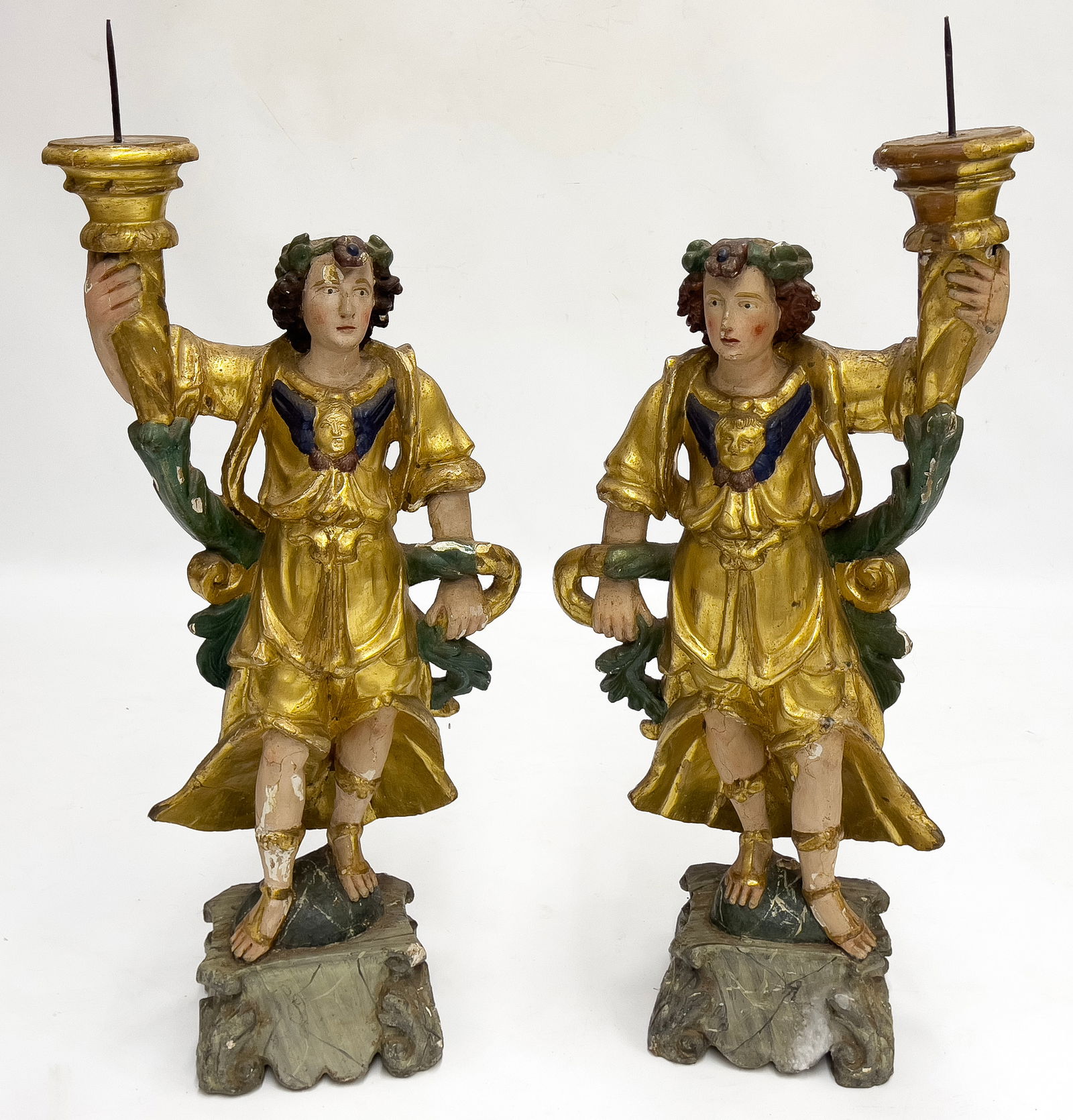 PAIR OF ITALIAN ROCOCO CARVED AND POLYCHROMED FIGURAL TORCHERES (1 of 3)