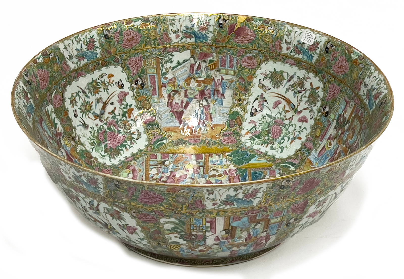 OVERSIZED CHINESE EXPORT PORCELAIN MANDARIN PUNCH BOWL