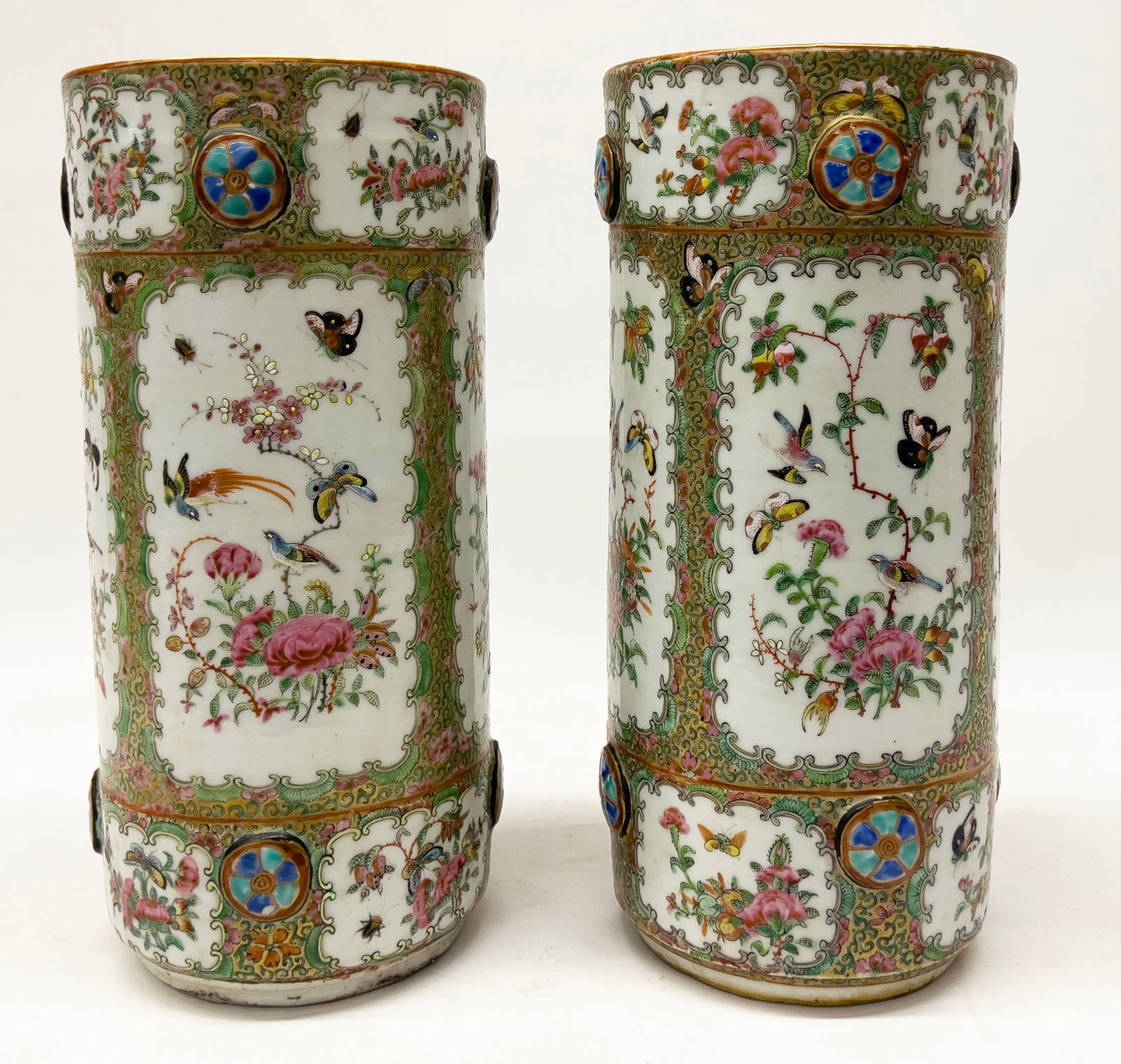 PAIR CHINESE EXPORT PORCELAIN CYLINDER VASES