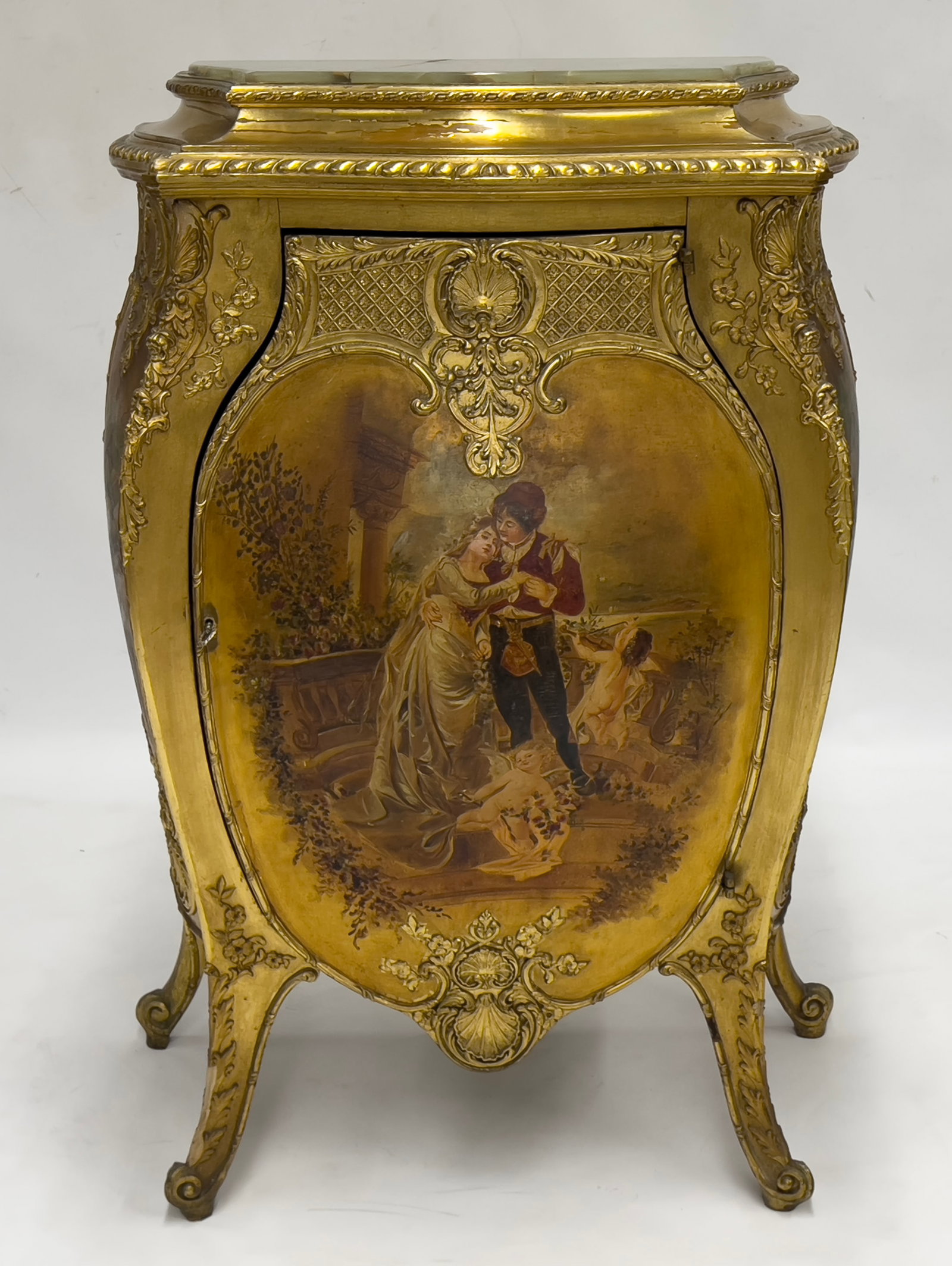 VICTORIAN FRENCH BOMBE PAINTED MUSIC CABINET (1 of 2)