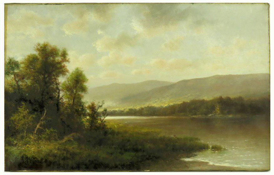 THOMAS B. GRIFFIN (American, 1858-1918): Lake George, New York sgn. l.l. Thomas B. Griffin o/c, 18 by 27 in., original ornate gilt frame, under glass Prov.: Estate of Barbara Beegel, Auburn, Maine