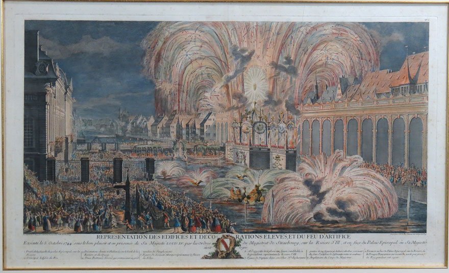 LARGE 18TH C. FRENCH HAND COLORED PRINT