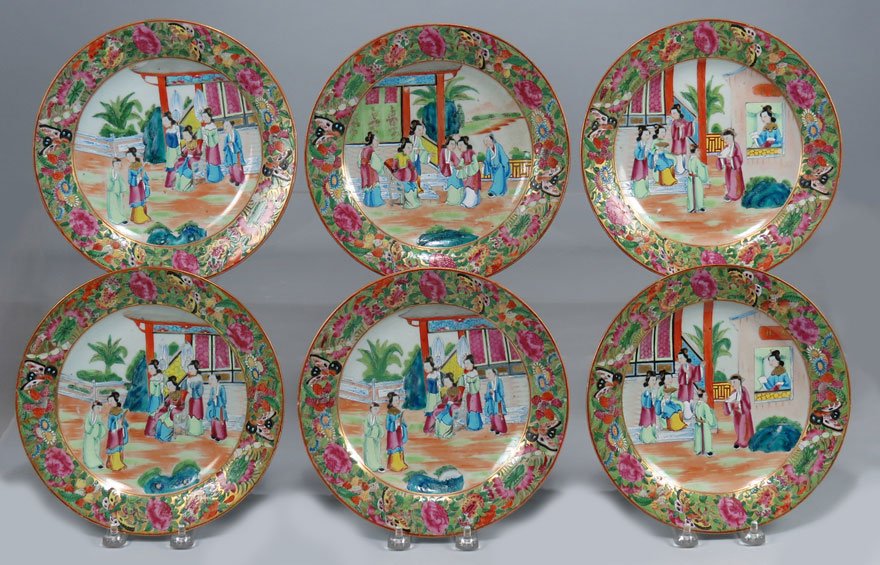 (on 6) CHINESE EXPORT PORCELAIN MANDARIN PLATES
