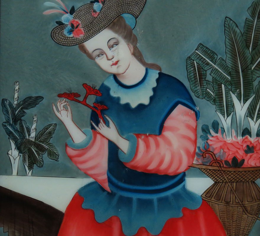 PAIR OF CHINESE EXPORT REVERSE PAINTINGS ON GLASS - 2