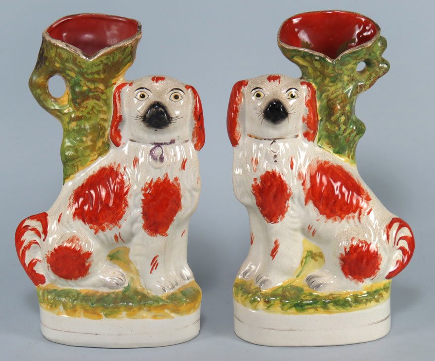 PAIR OF STAFFORDSHIRE SPILL VASES
