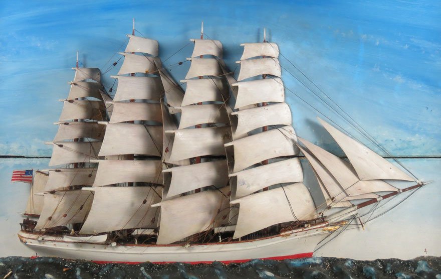 19TH C. SHADOW BOX SAILING SHIP MODEL - 2