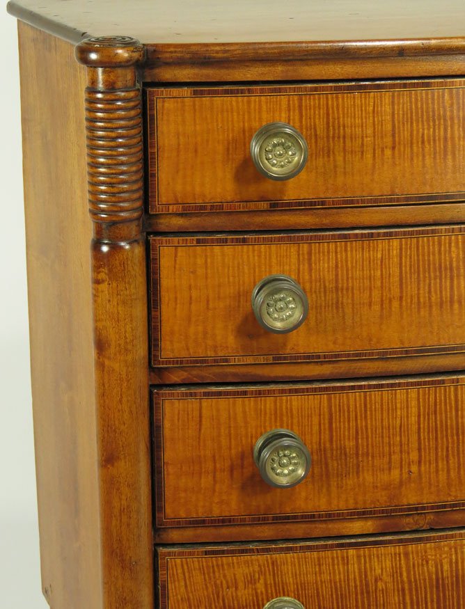 NEW ENGLAND SHERATON TIGER MAPLE BOW-FRONT CHEST - 2