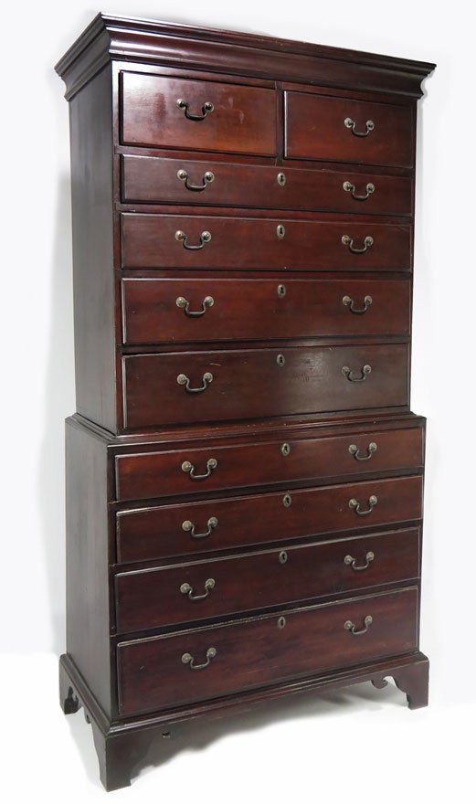 18TH C. CHIPPENDALE CHERRY CHEST-ON-CHEST