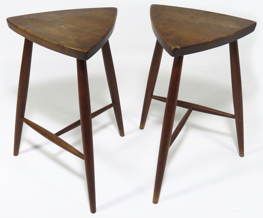 PAIR OF PERSIAN WALNUT HIGH-BOY STOOLS, NAKASHIMA