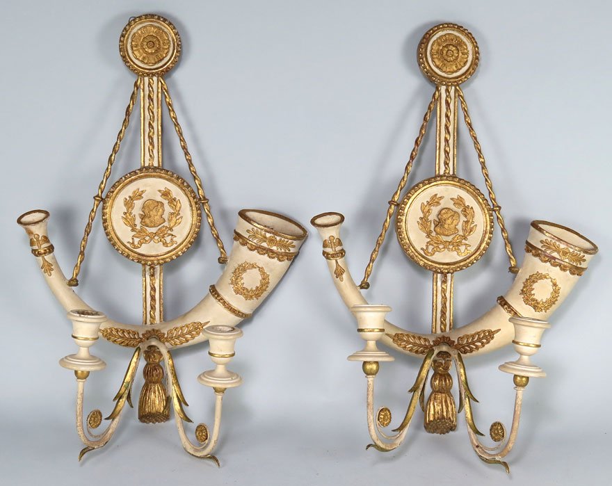 PAIR OF ADAM-STYLE WALL SCONCES