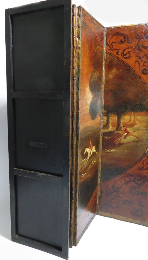 ENGLISH 4-PANEL LEATHER FOLDING SCREEN - 2
