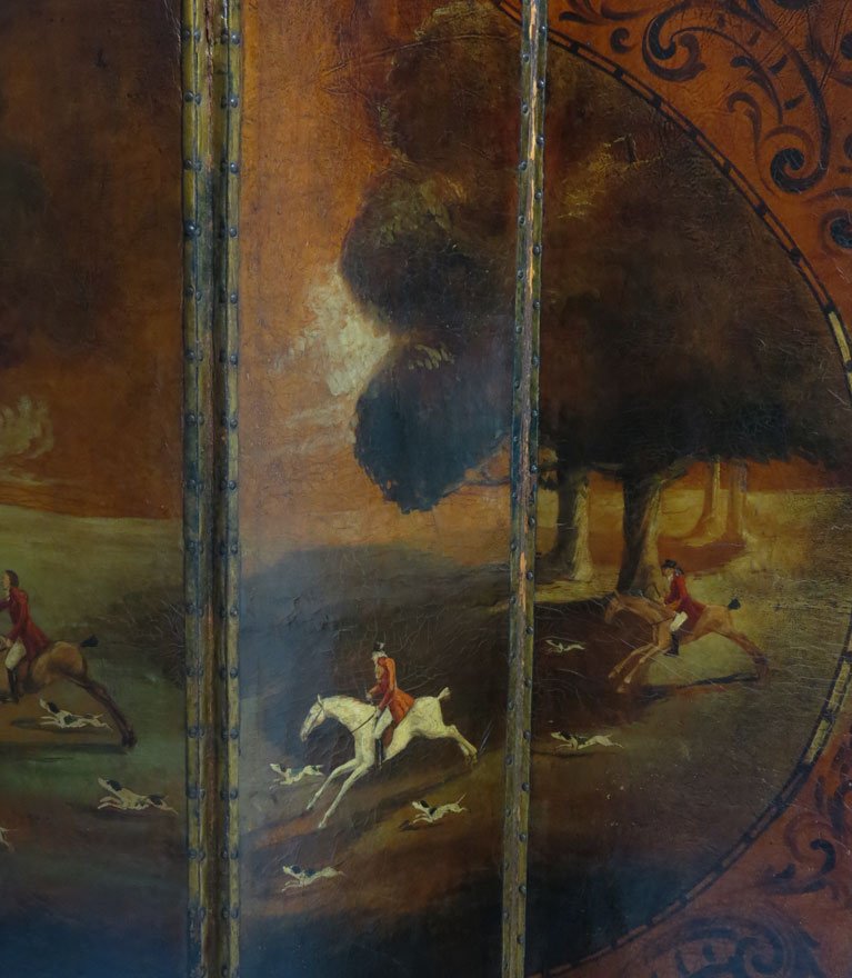 ENGLISH 4-PANEL LEATHER FOLDING SCREEN - 3