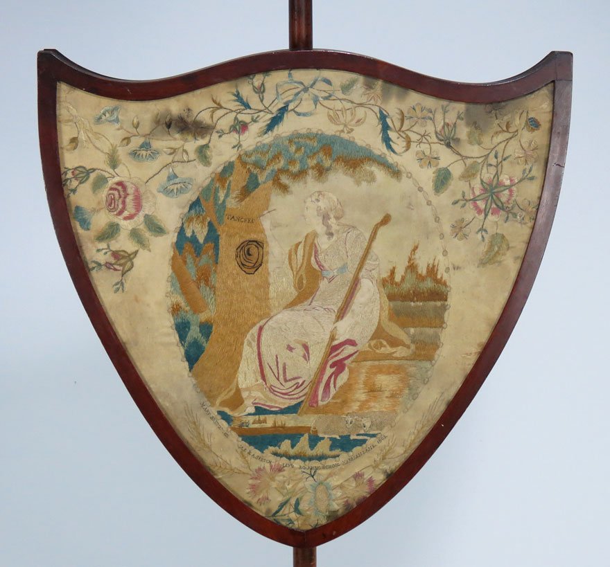 POLE SCREEN WITH GEORGIAN NEEDLEWORK