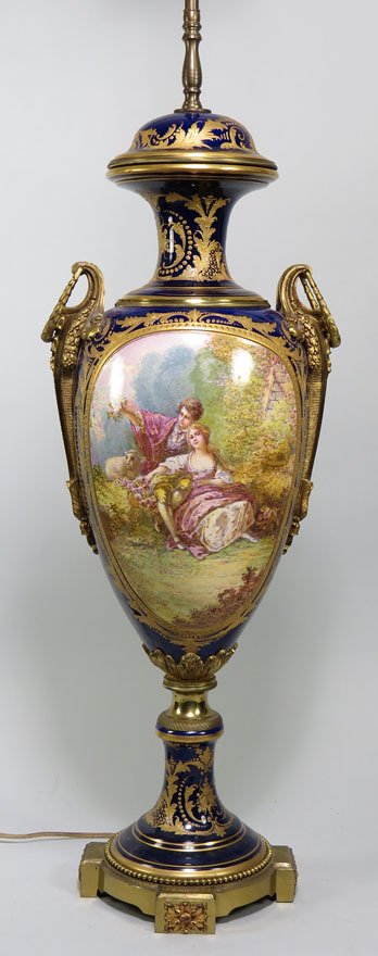 LARGE SEVRES-STYLE PORCELAIN URN-FORM LAMP
