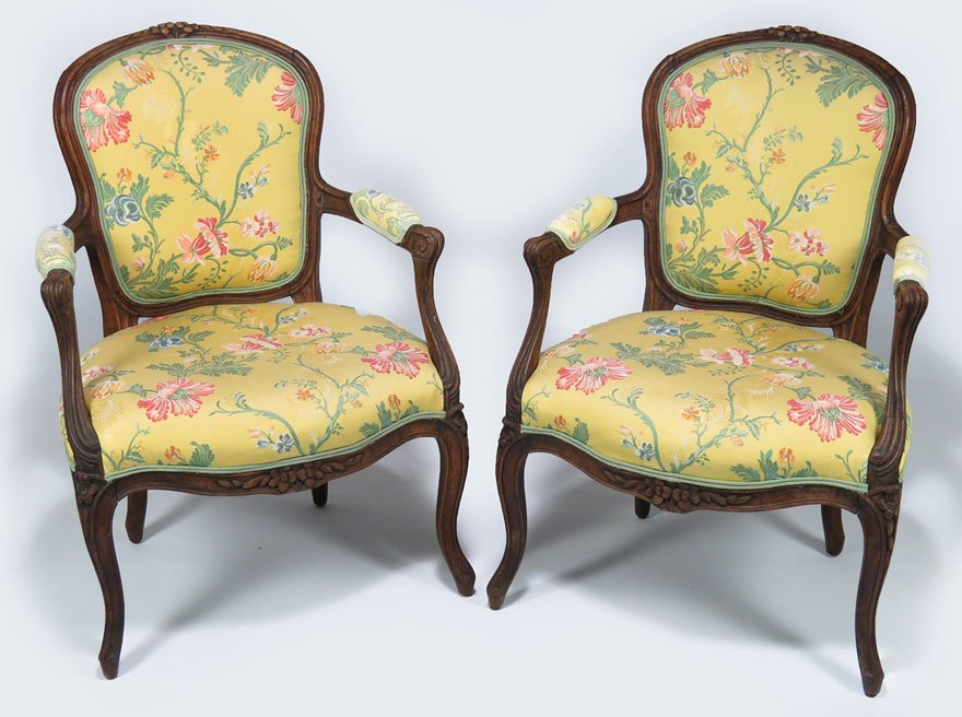 PAIR OF FRENCH LOUIS-XV CARVED WALNUT FAUTEUILS