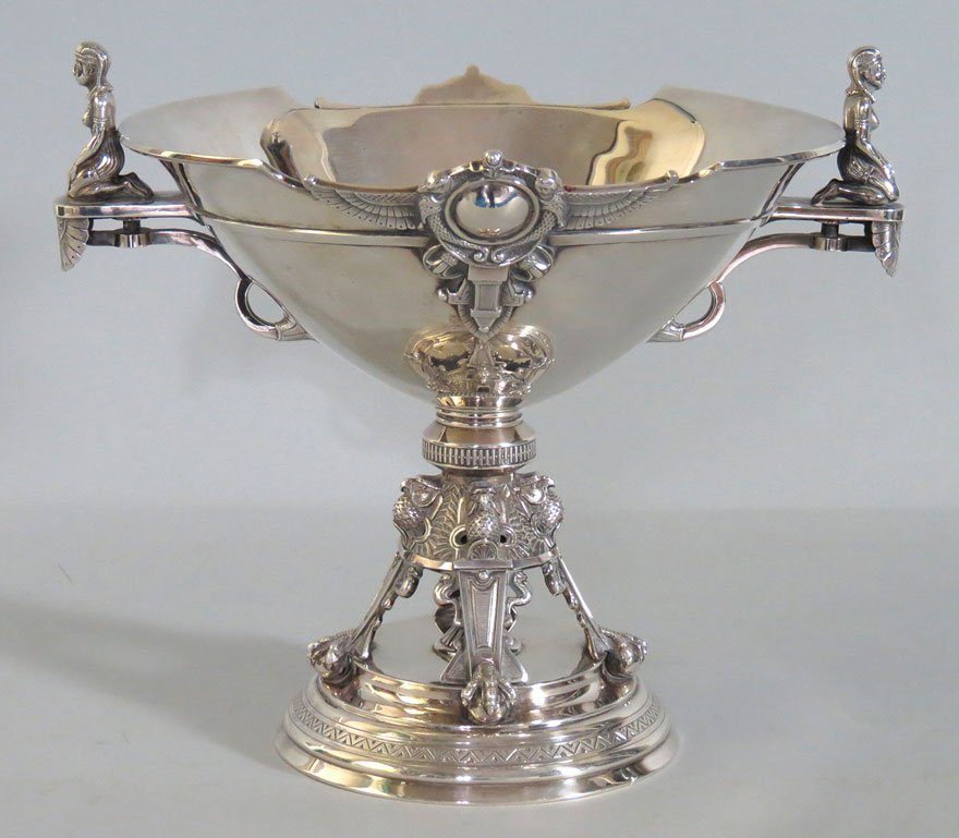 EGYPTIAN-REVIVAL STERLING SILVER FOOTED COMPOTE