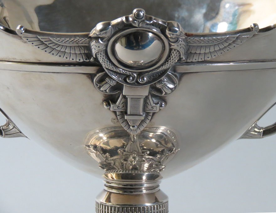 EGYPTIAN-REVIVAL STERLING SILVER FOOTED COMPOTE - 4