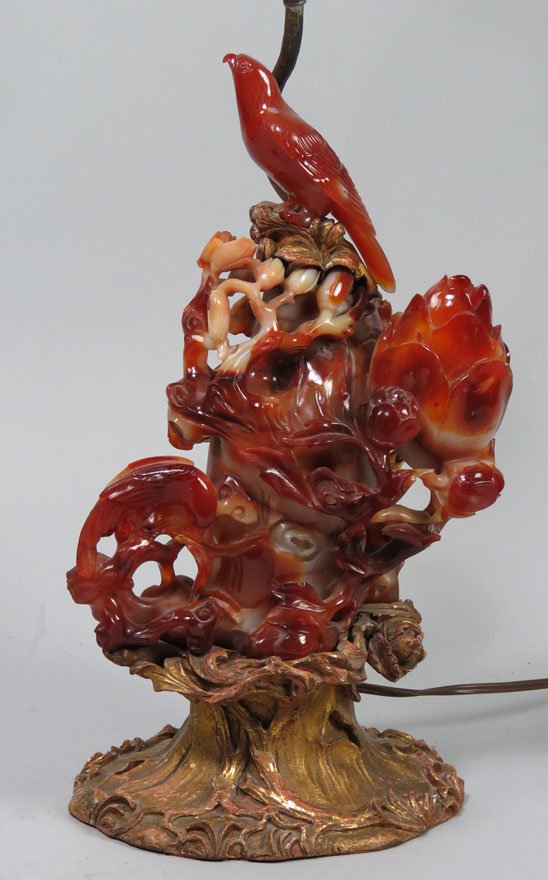 CHINESE CARVED HARDSTONE TABLE LAMP