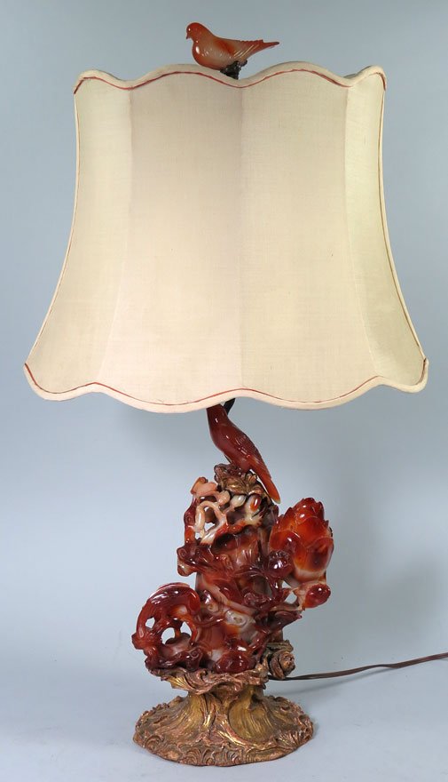 CHINESE CARVED HARDSTONE TABLE LAMP - 2