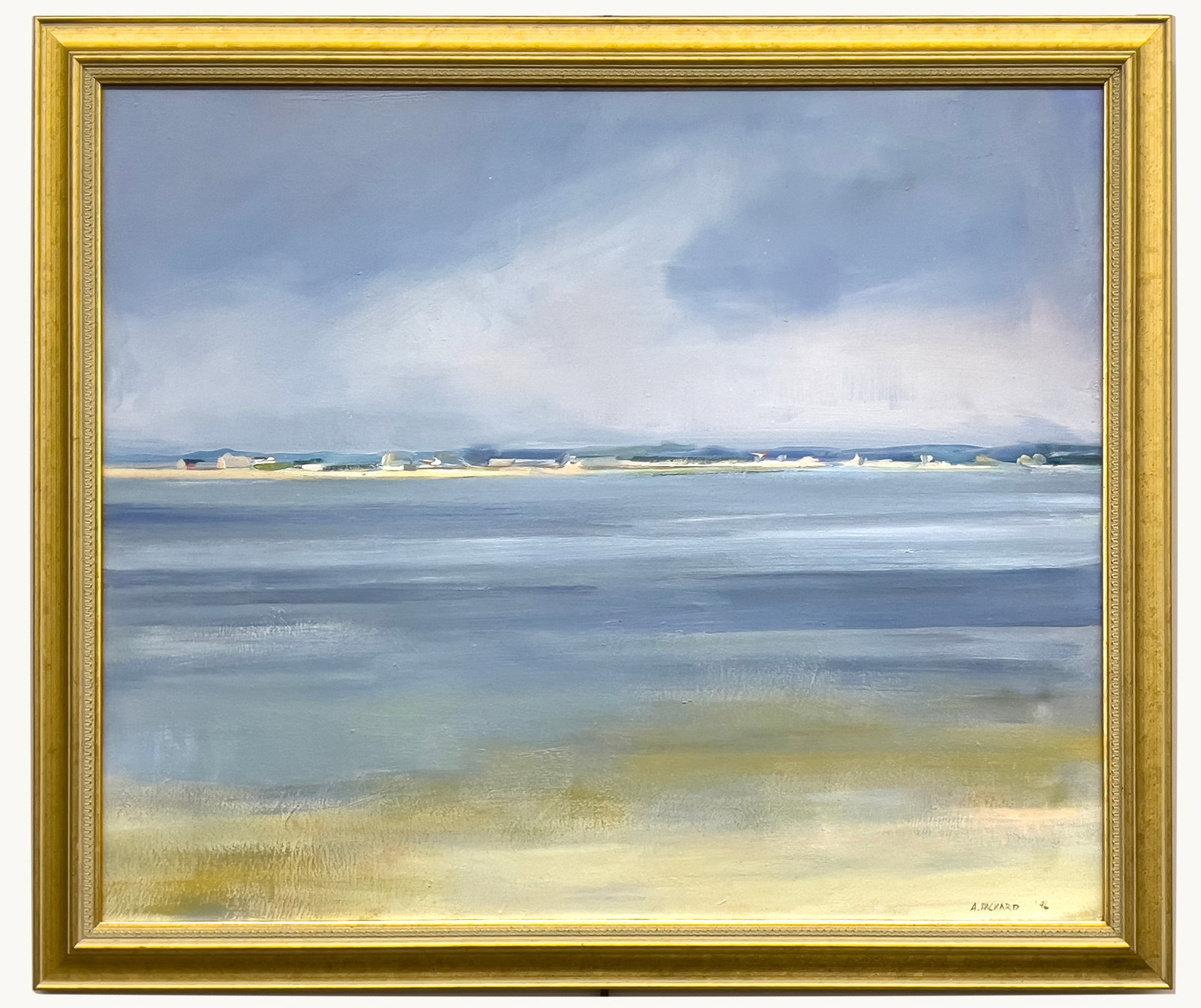 ANNE PACKARD (Massachusetts / New Jersey, b. 1933) OIL PAINTING: distant shoreline view of Provincetown or Truro, Cape Cod sgn. and dated l.r. A. Packard '96 oil/canvas; 25 by 30 in.; framed 28.75 by 33.5 in. From the home of a Framingham, Massachusetts gentleman.