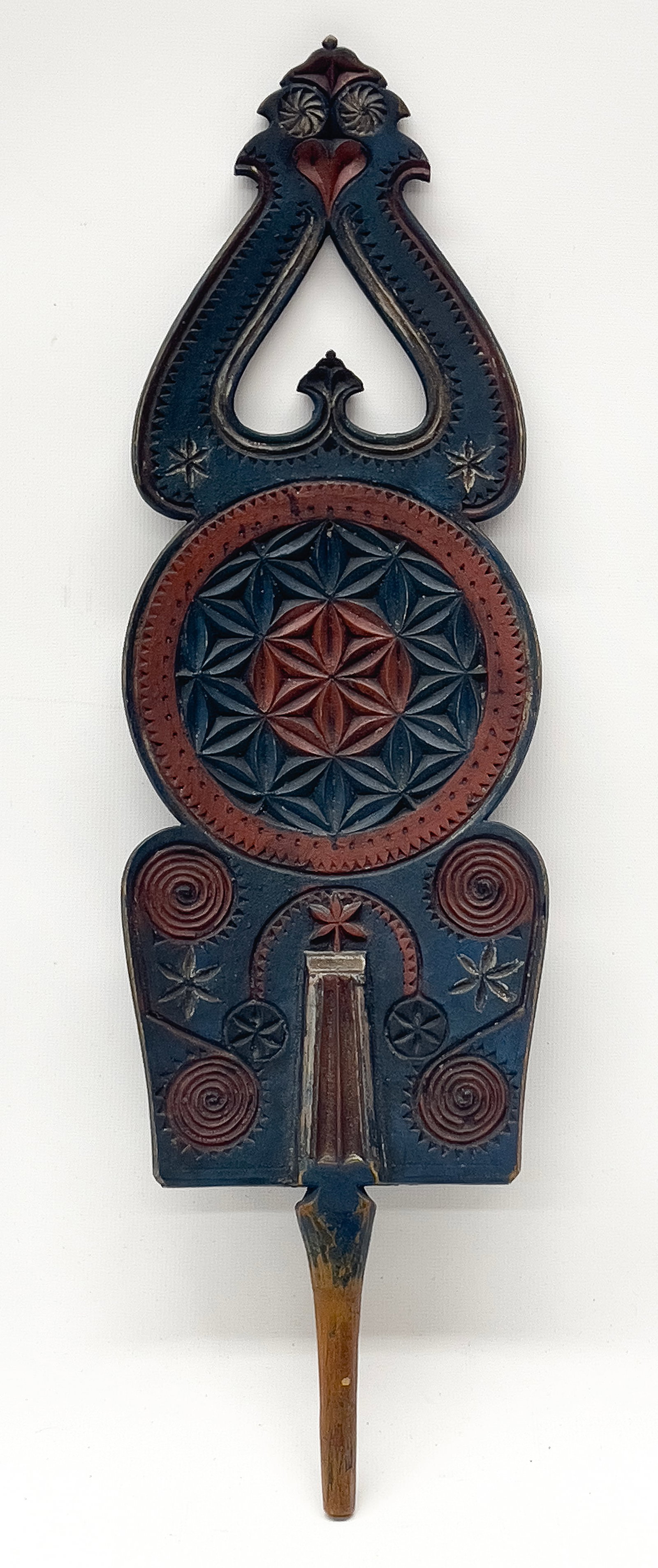 CARVED AND PAINTED DISTAFF / SPINNING TOOL  (1 of 2)