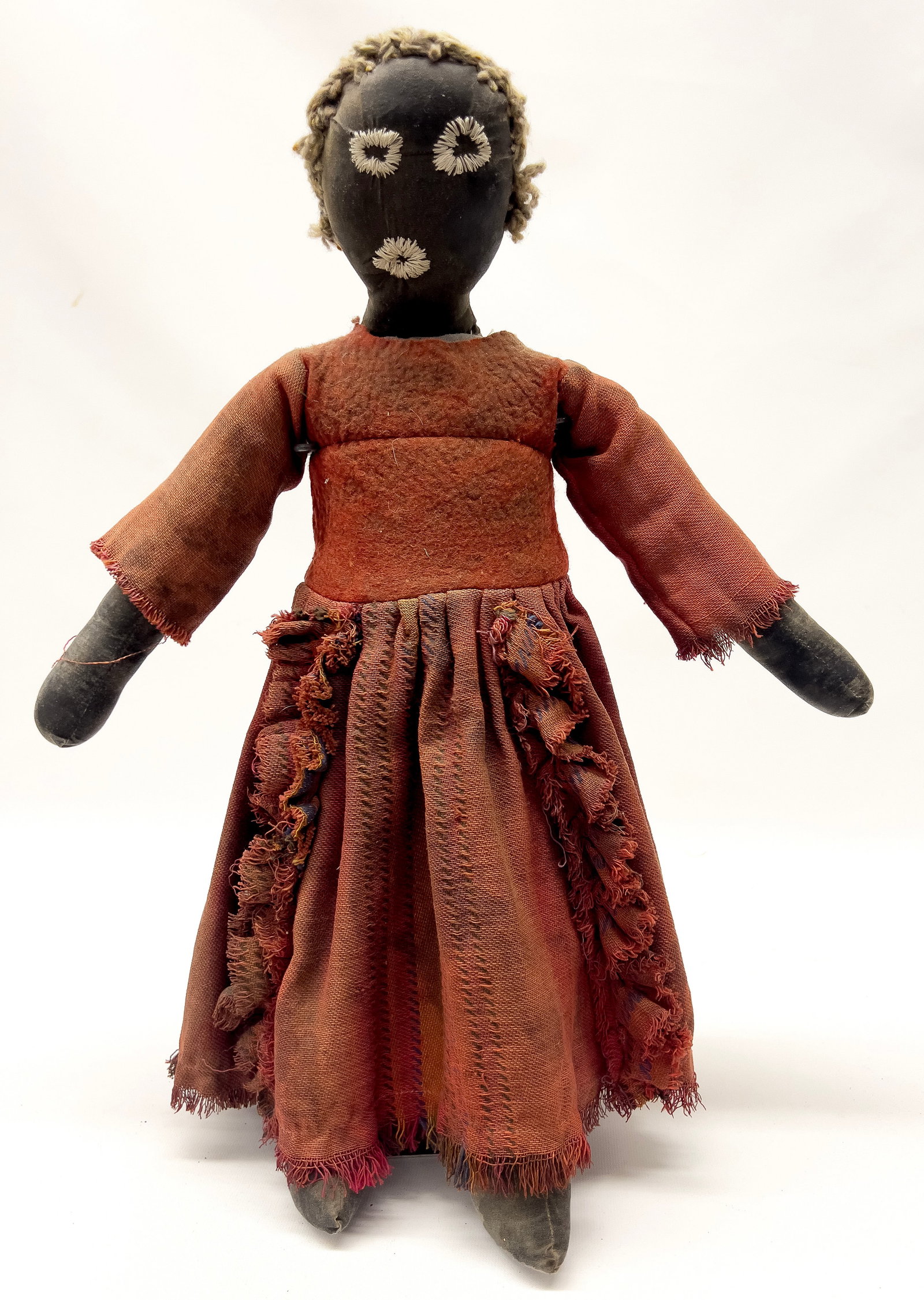 19TH C. AFRICAN AMERICAN CLOTH DOLL: cloth body, yarn hair; 22"tall Estate of a Boston/ Cape Cod gentleman, prominent in the Boston literary and arts circle.