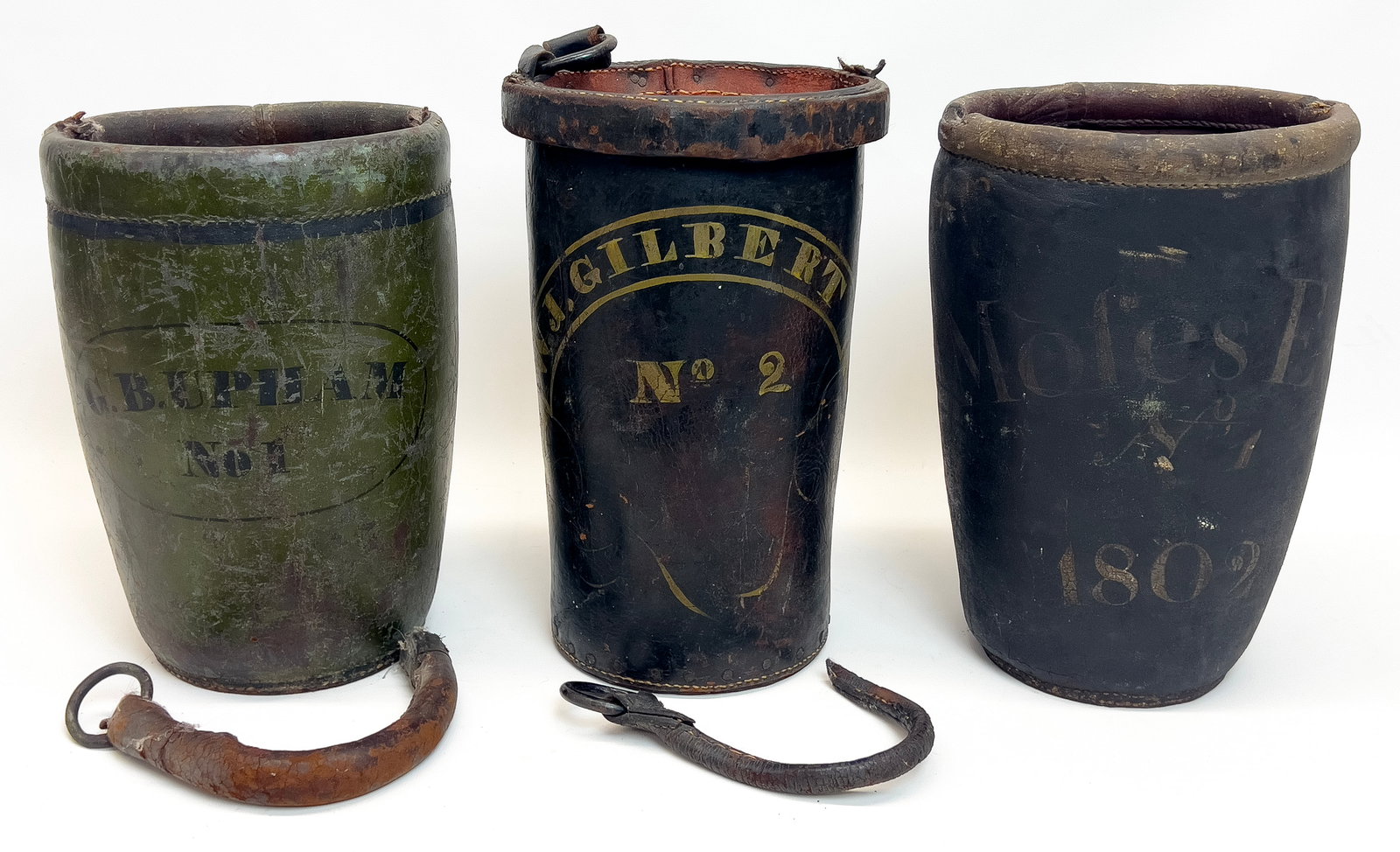 gilt lettering W.J. GILBERT / No. 2, cylindrical-form, 13"h (handle detached broken); the next, (1 of 1)