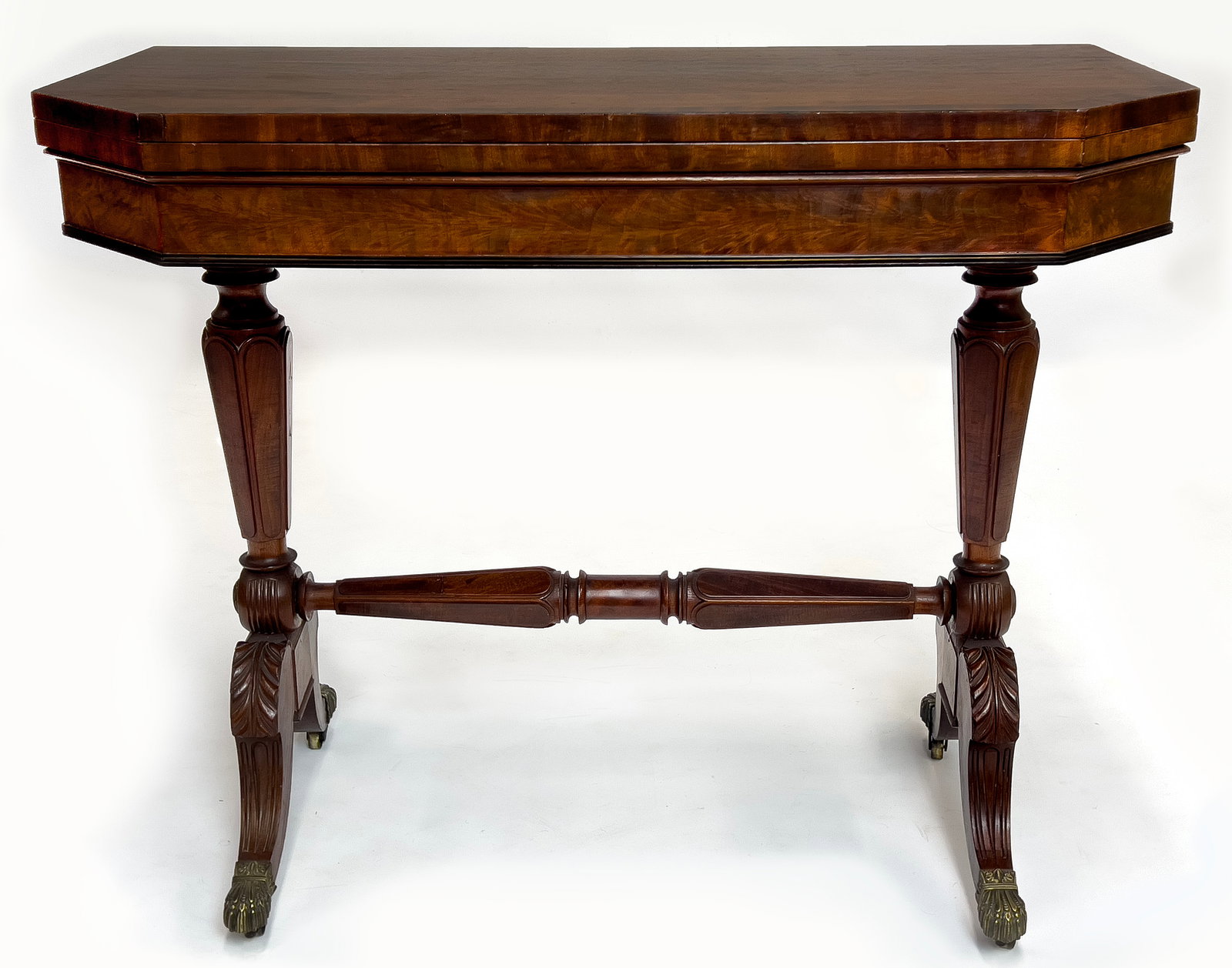 attrib. Duncan Phyfe, c. 1815; rectangular-form with cut corners, swivel top with period wallpaper (1 of 5)