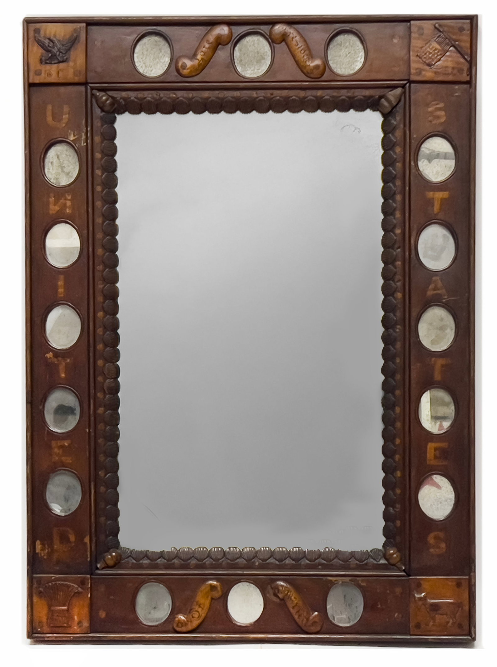 19TH C. AMERICAN FOLK ART CARVED WALNUT MIRROR (1 of 2)