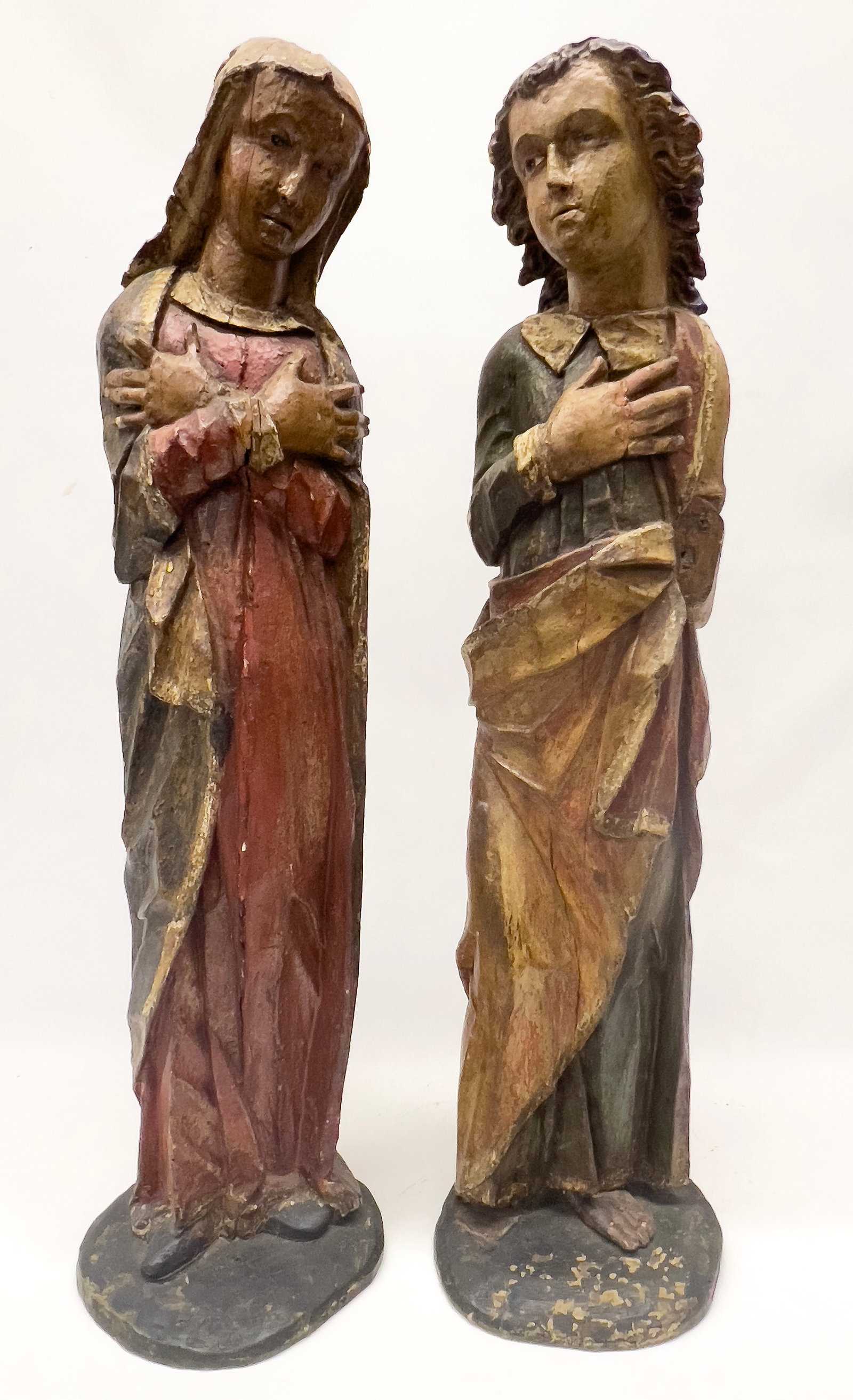 17/18th c.; Northern Italian/Tyrol, the Madonna, the other St. John, each a polychromed standing (1 of 4)