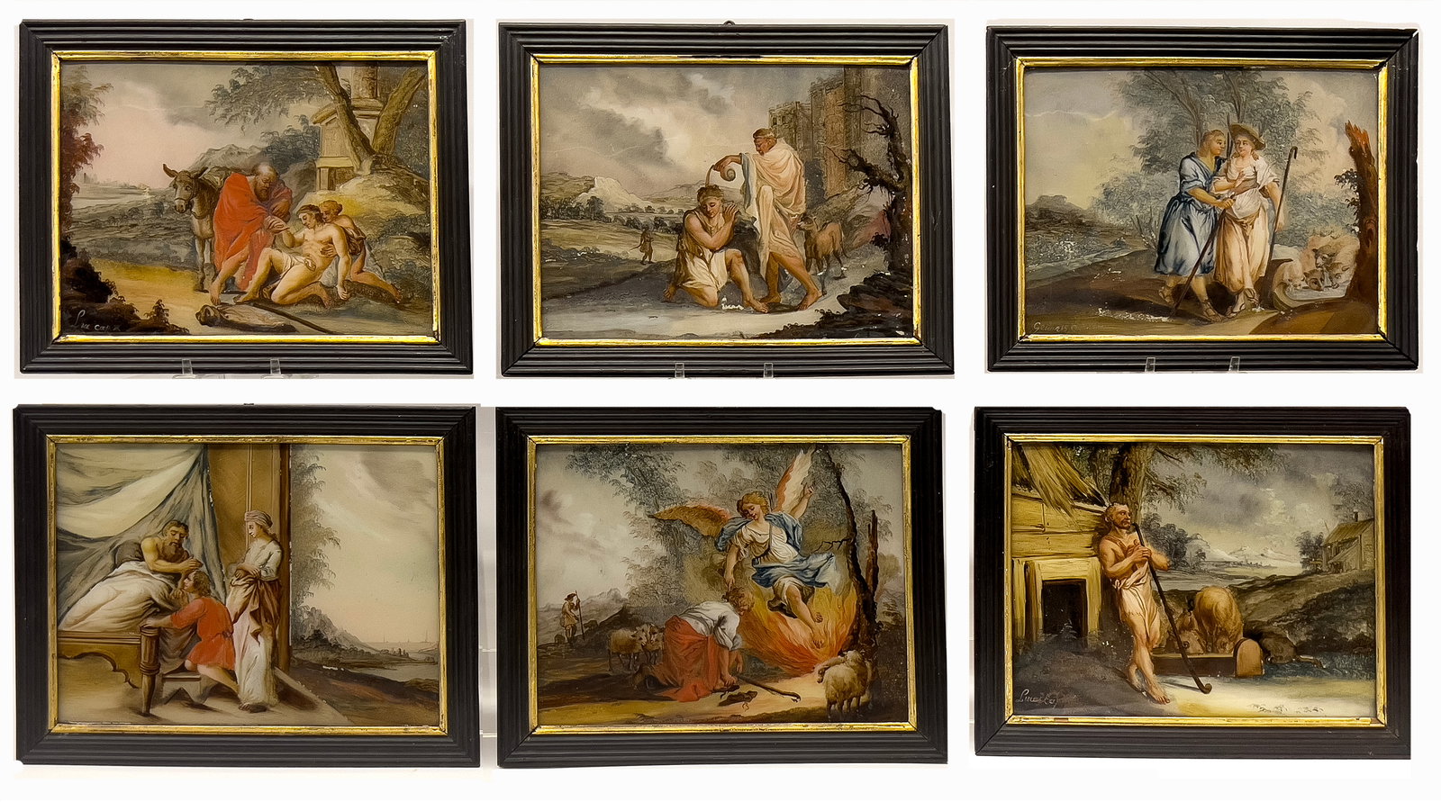 SET OF (6) ITALIAN REVERSE PAINTINGS ON GLASS (1 of 8)