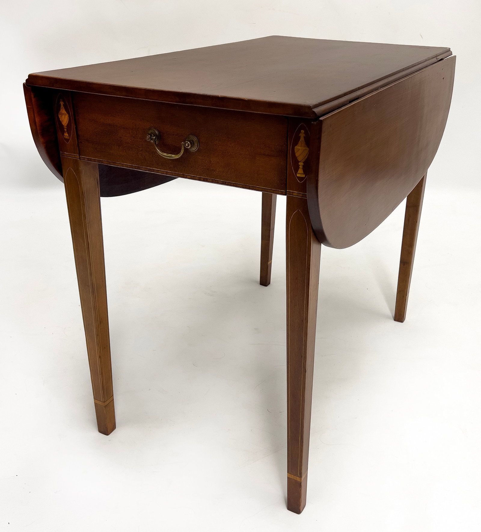 oval drop leaves; long bowed drawer with oval string inlay; tapering legs with string and cuff (1 of 1)