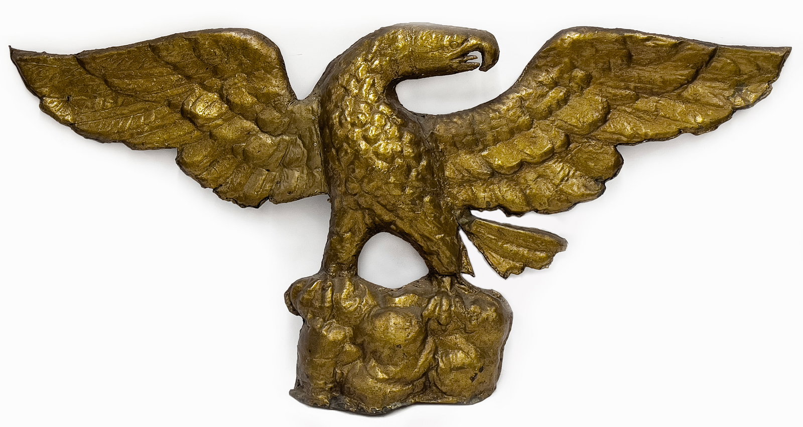 19th c.; wings spread, standing on a rock; the reverse covered with sheet of copper; 30"h; 65" wing (1 of 2)