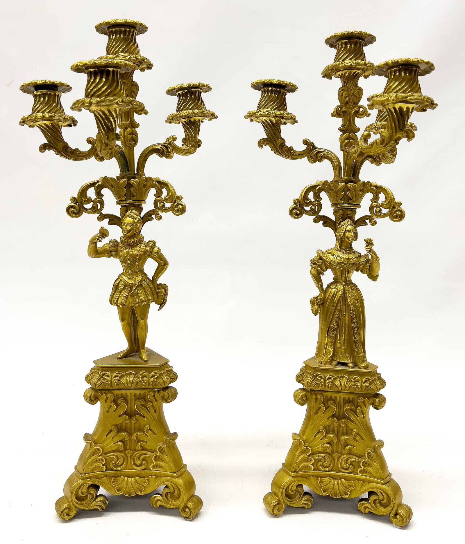 PAIR OF VICTORIAN FIGURAL BRASS 4-LIGHT CANDELABRUM (1 of 1)