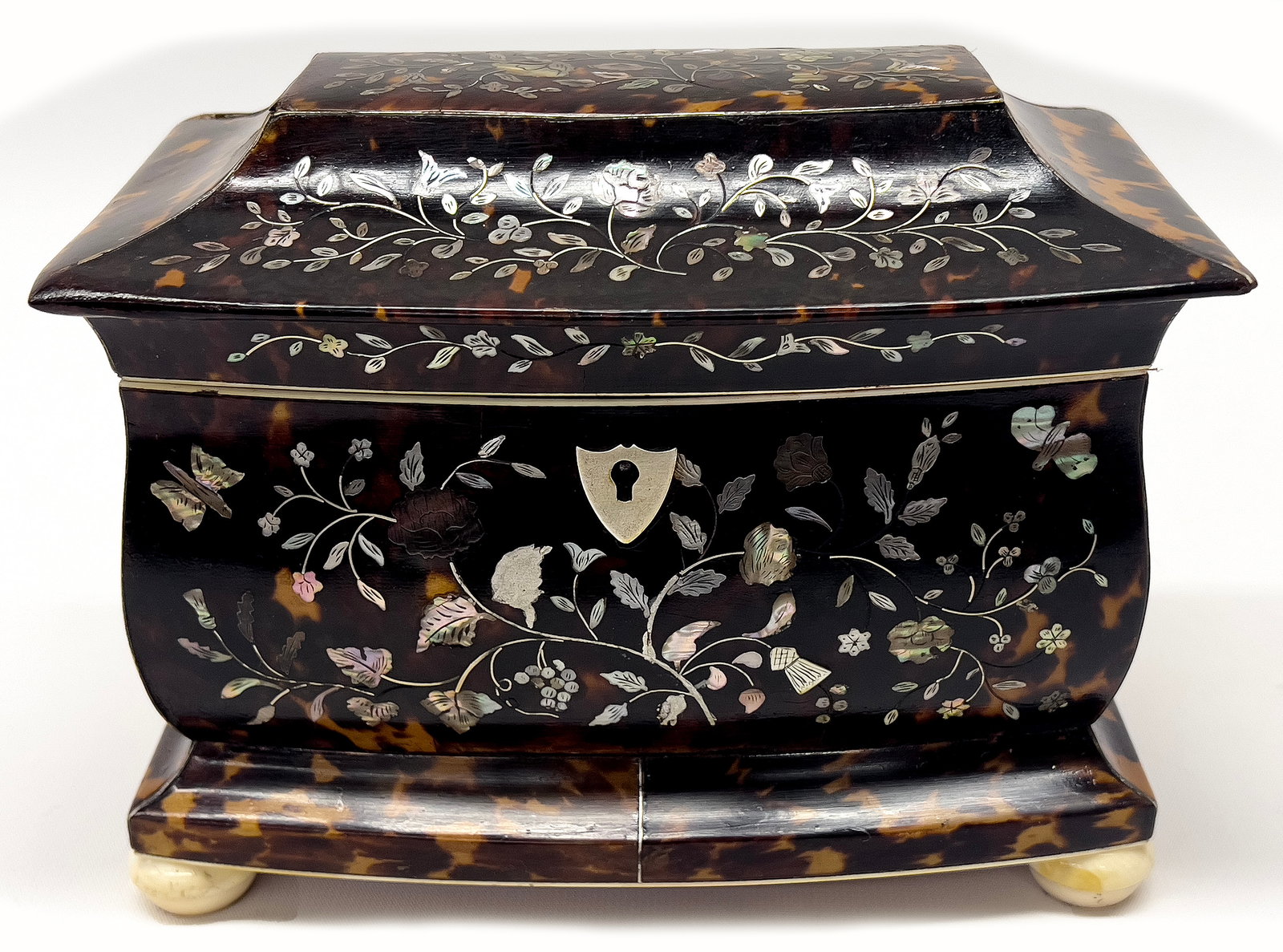 ENGLISH GEORGIAN INLAID SHELL TEA CADDY (1 of 2)