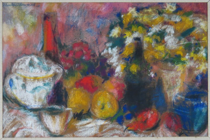 HUMBERT L. HOWARD (American, 1905-1990): still-life with fruit and flowers sgn. and dated u.l. Humbert Howard, 68, o/canvas board, 16 by 24 in., framed, under plexiglass Howard, a WPA artist, was the first African-American artist to show in