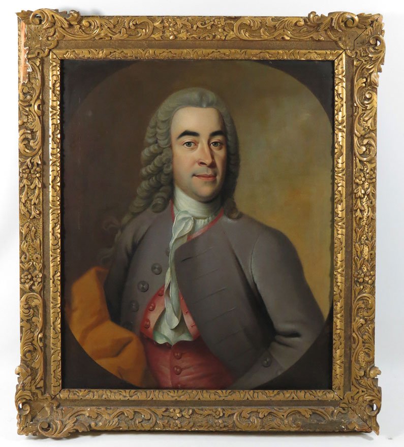 BRITISH SCHOOL, 18th c.: portrait of a gentleman unsigned, o/c (relined), 30 by 25 in., gilt frame