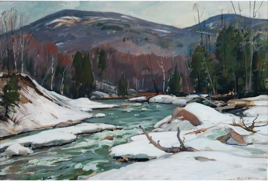 ALDRO THOMPSON HIBBARD (American, 1886-1972): Brook in March sgn. l.r. A. T. Hibbard, o/c, 22 by 32 in., framed titled on reverse